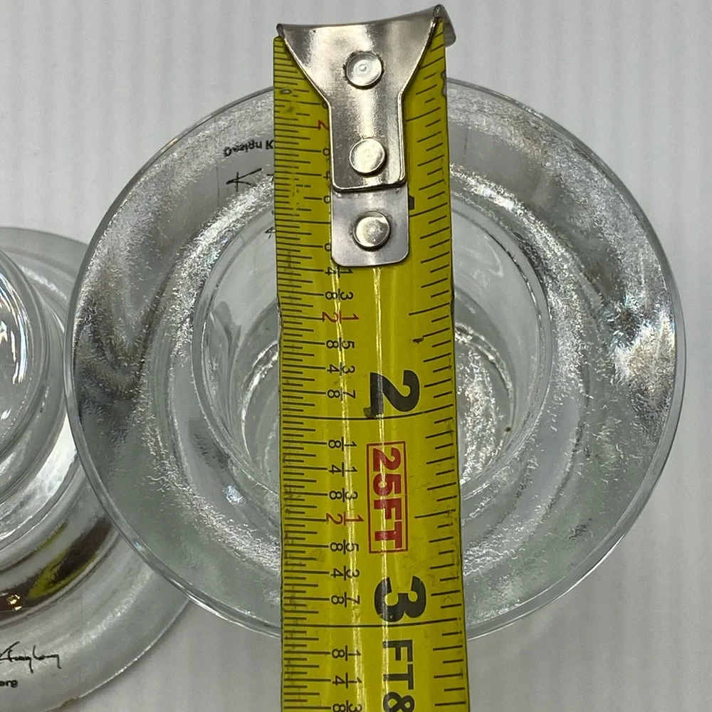 IKEA K & M Hagberg Clear Glass Candlestick Holders (2) Signed